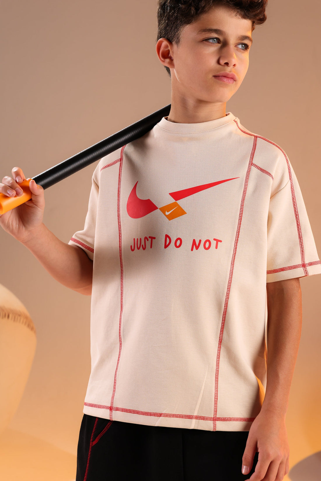 Kids Baseball Sports Set – Cream T-Shirt with Black Shorts