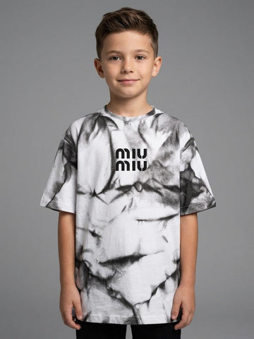 Boys Tie-Dye Graphic T-Shirt – Black & White Oversized Cotton Tee