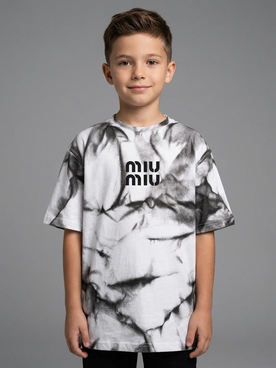 Boys Tie-Dye Graphic T-Shirt – Black & White Oversized Cotton Tee