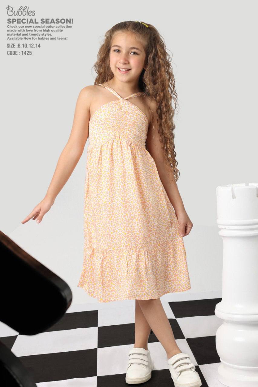 Girls Floral Halter Neck Midi Dress – Lightweight Summer Casual Dress for Kids