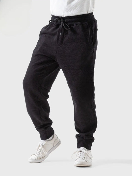 Mens Cotton Jogger Pants with Elastic Waist - Black Pants
