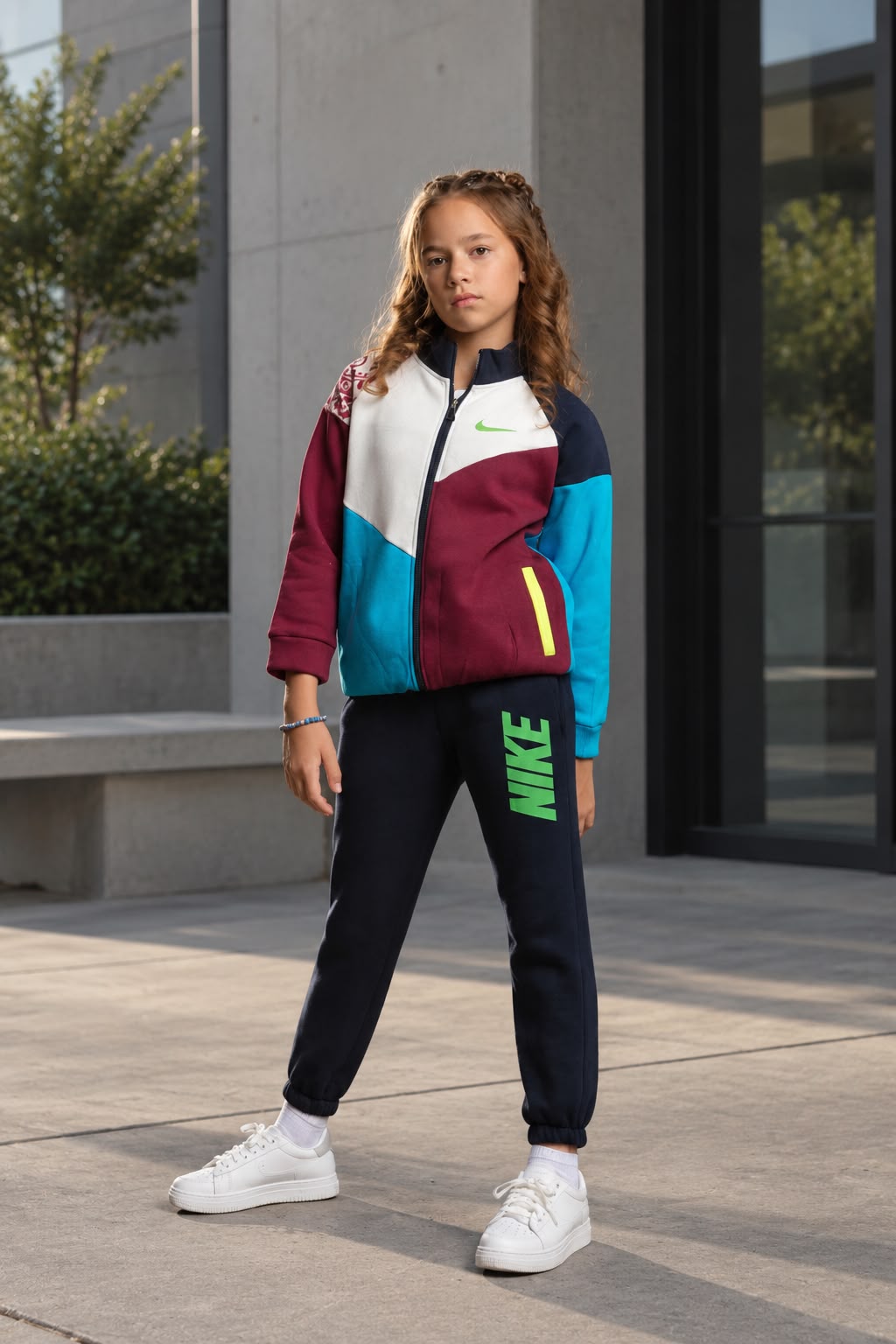 Girls’ Color-Block Zip-Up Jacket & Jogger Pants Set – Sporty Kids’ Tracksuit