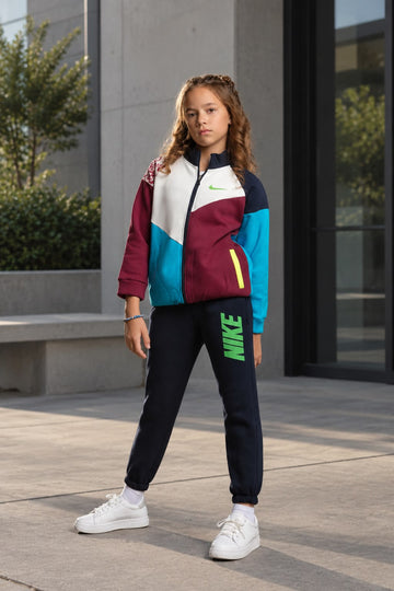Girls’ Color-Block Zip-Up Jacket & Jogger Pants Set – Sporty Kids’ Tracksuit