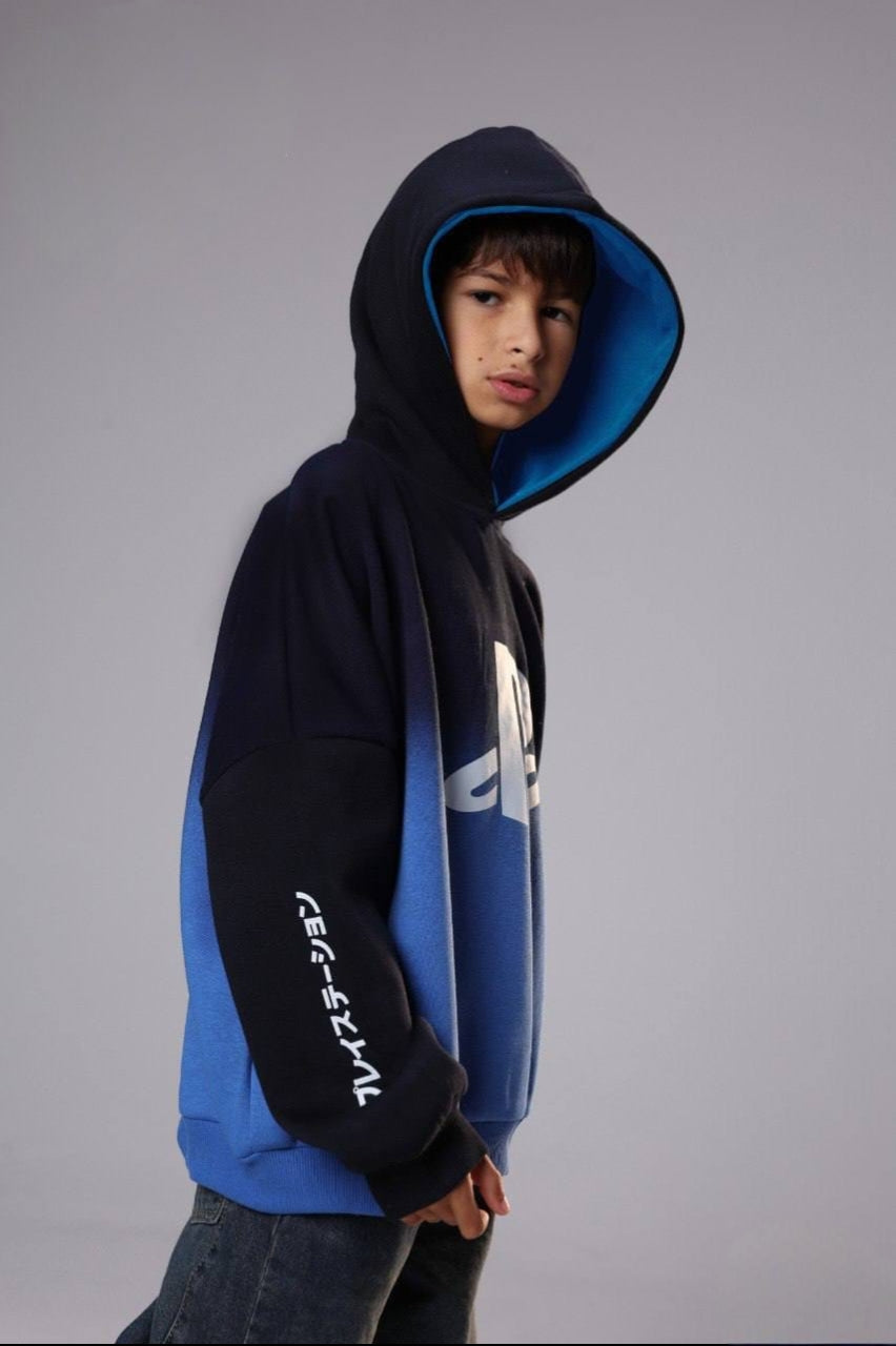 Boys’ PlayStation Graphic Hoodie – Blue & Black Colorblock Gaming Sweatshirt