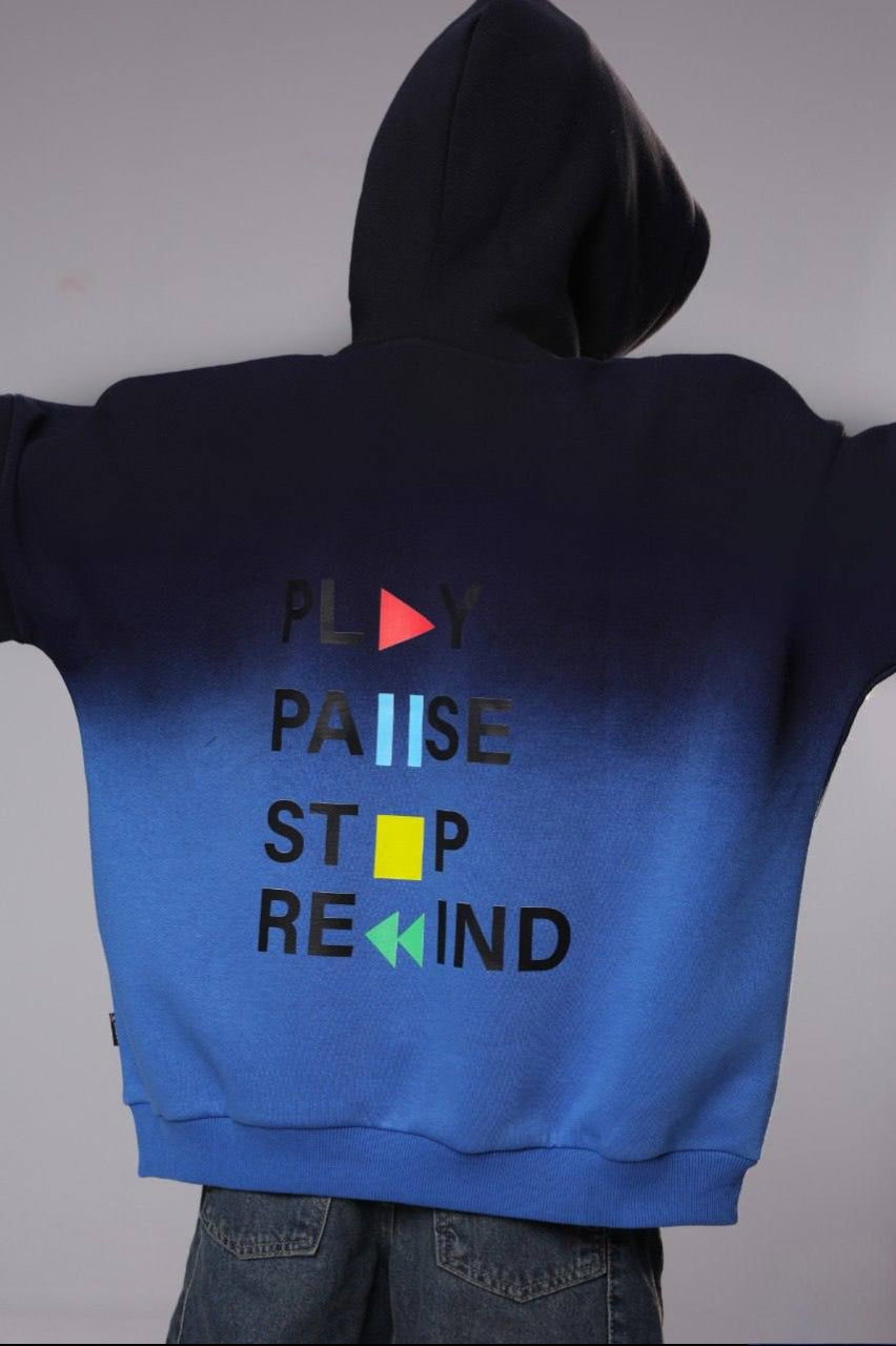Boys’ PlayStation Graphic Hoodie – Blue & Black Colorblock Gaming Sweatshirt