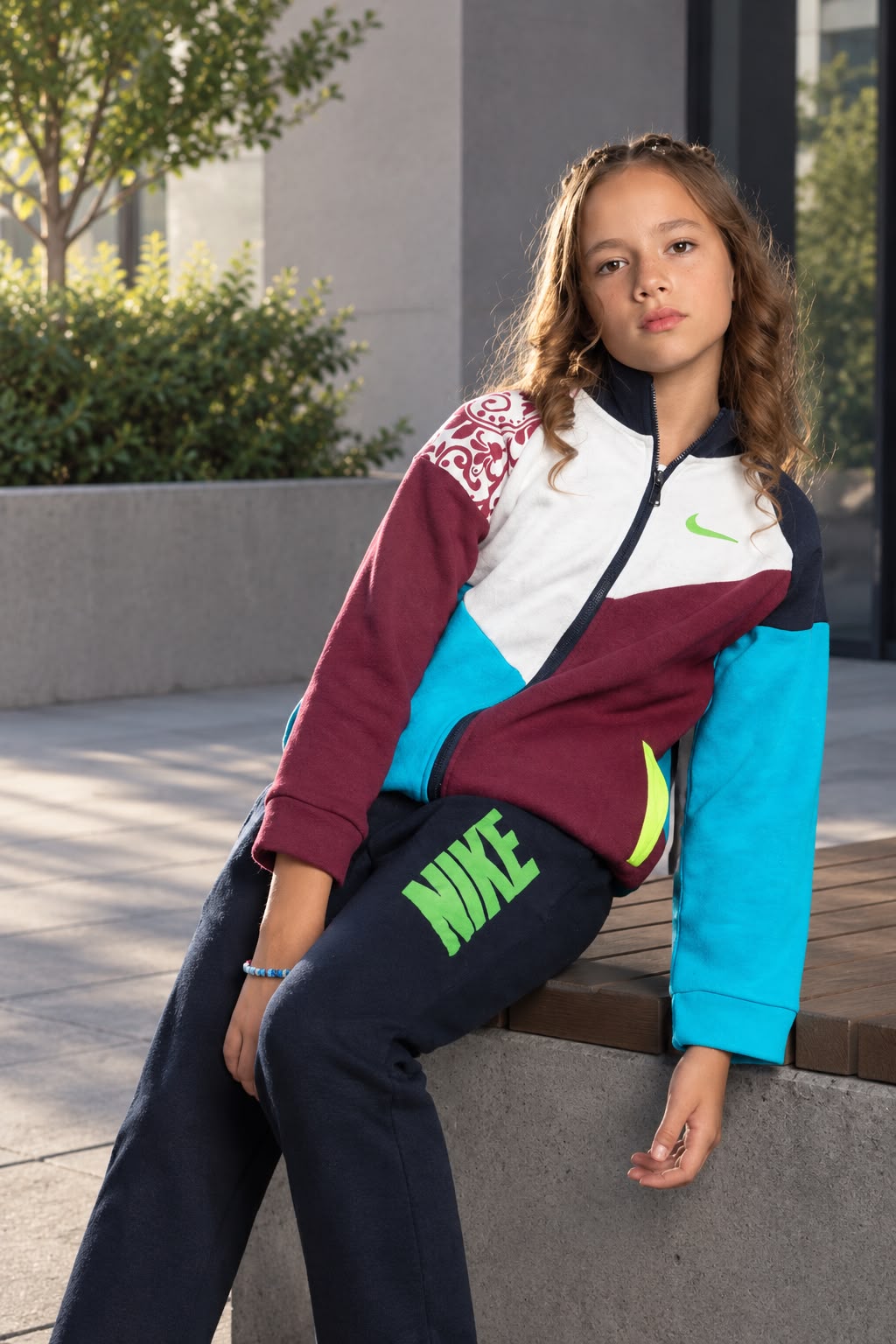 Girls’ Color-Block Zip-Up Jacket & Jogger Pants Set – Sporty Kids’ Tracksuit
