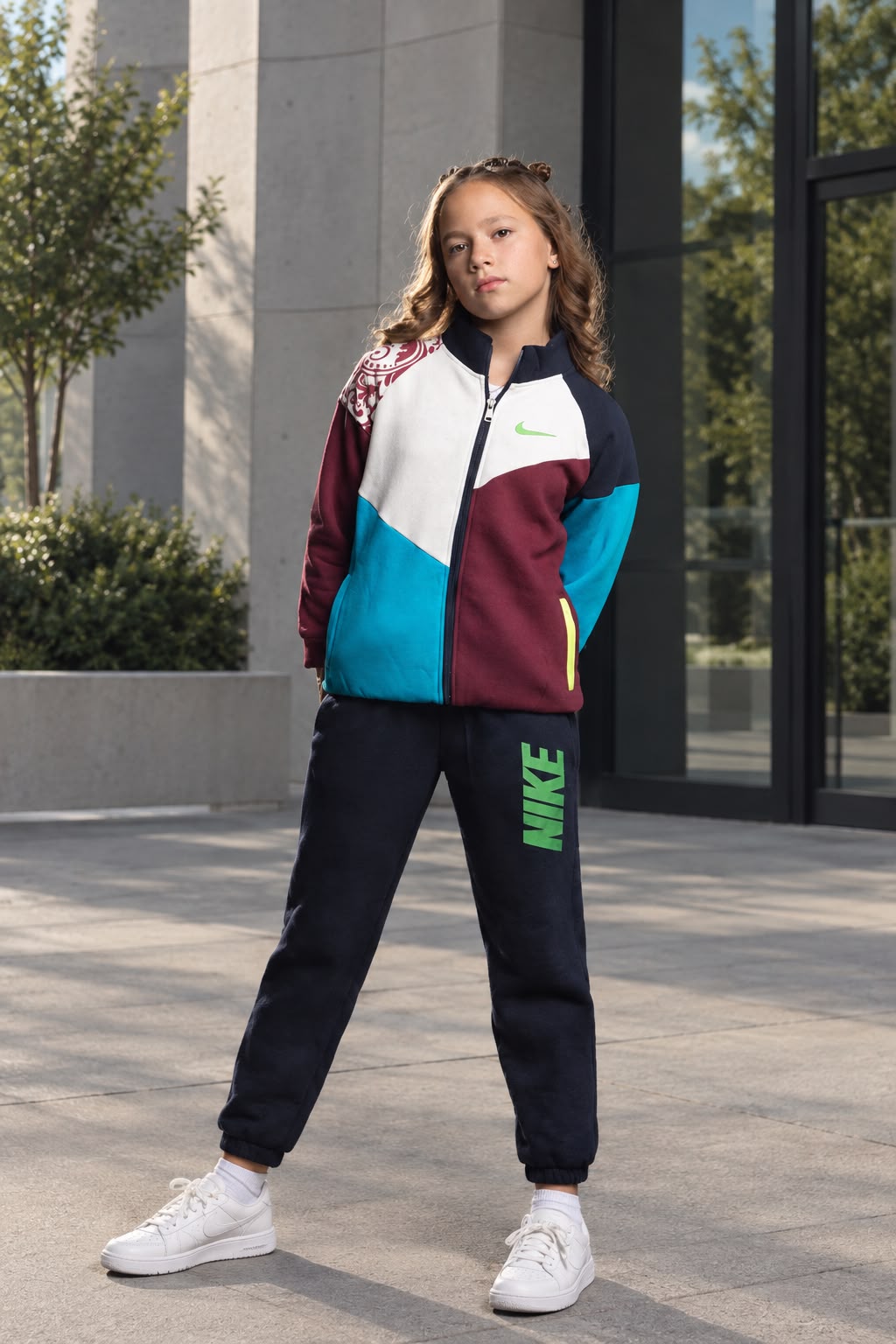 Girls’ Color-Block Zip-Up Jacket & Jogger Pants Set – Sporty Kids’ Tracksuit