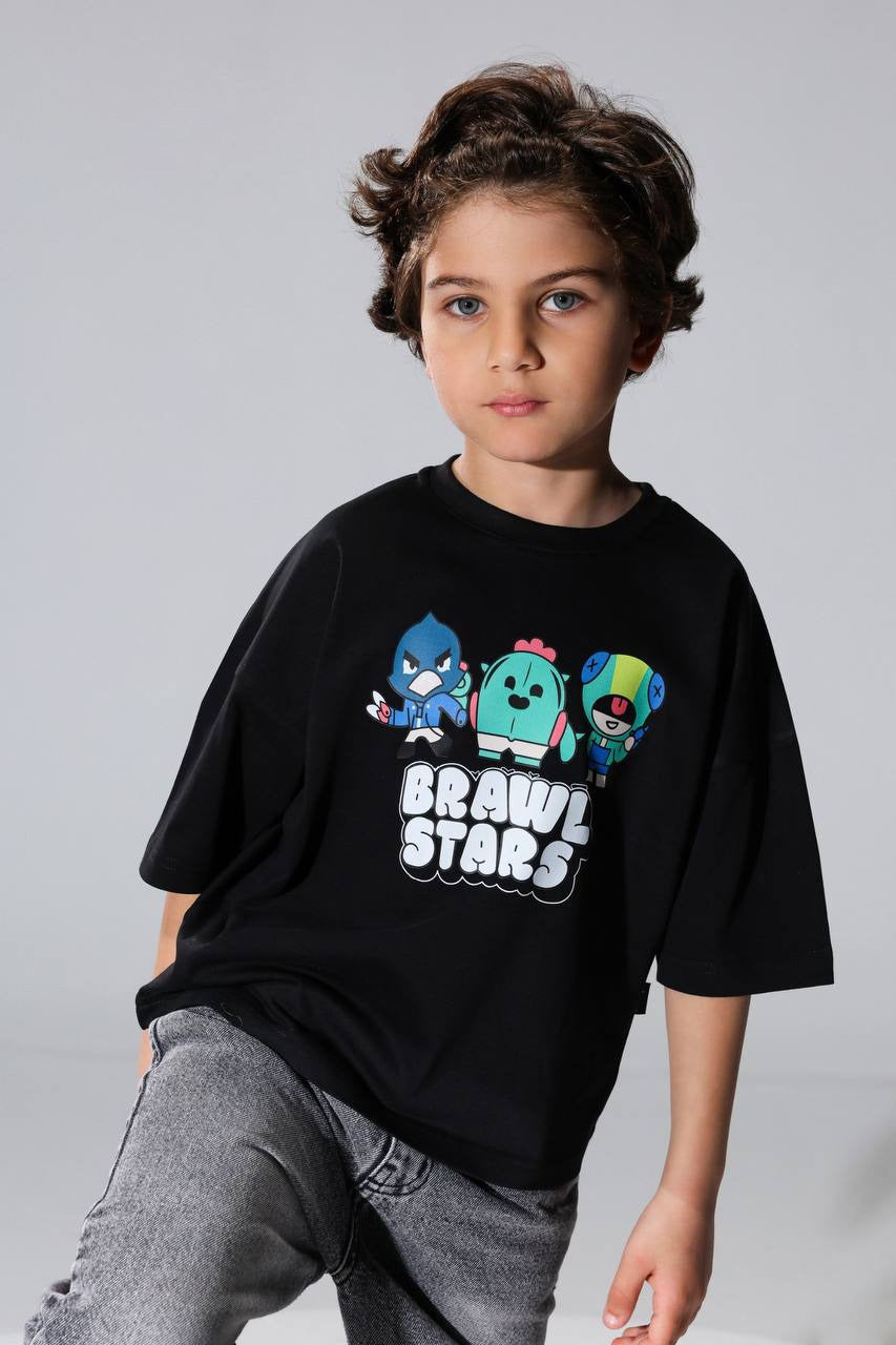 Boys Brawl Stars Graphic T-Shirt – Black Short Sleeve Gaming Tee
