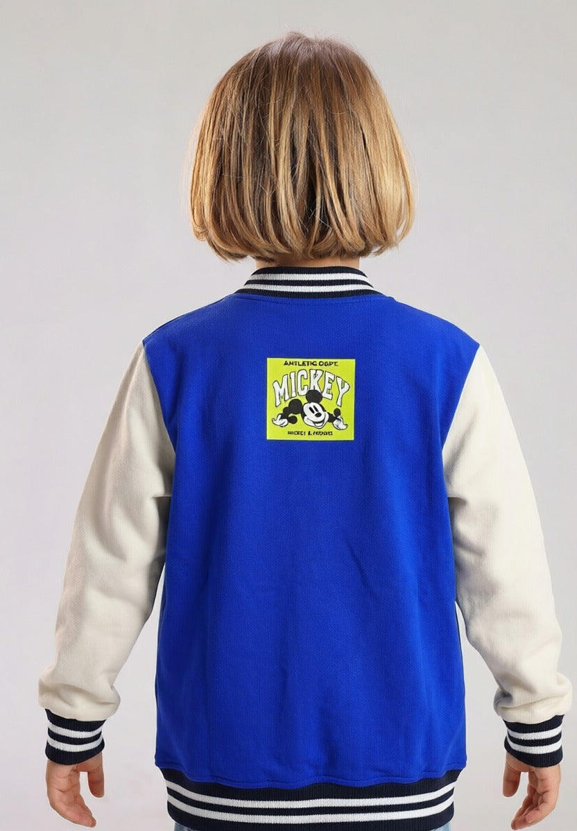 Kids Mickey Mouse & Pluto Varsity Jacket – Colorblock Cartoon Baseball Jacket