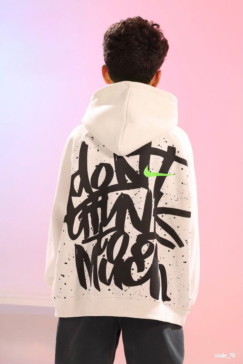 Boys’ Cream & Black 2-Piece Hoodie Tracksuit Set with Neon Green Graphic