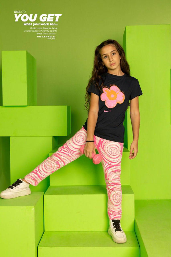 Black Flower T-Shirt & Pink Swirl Pants