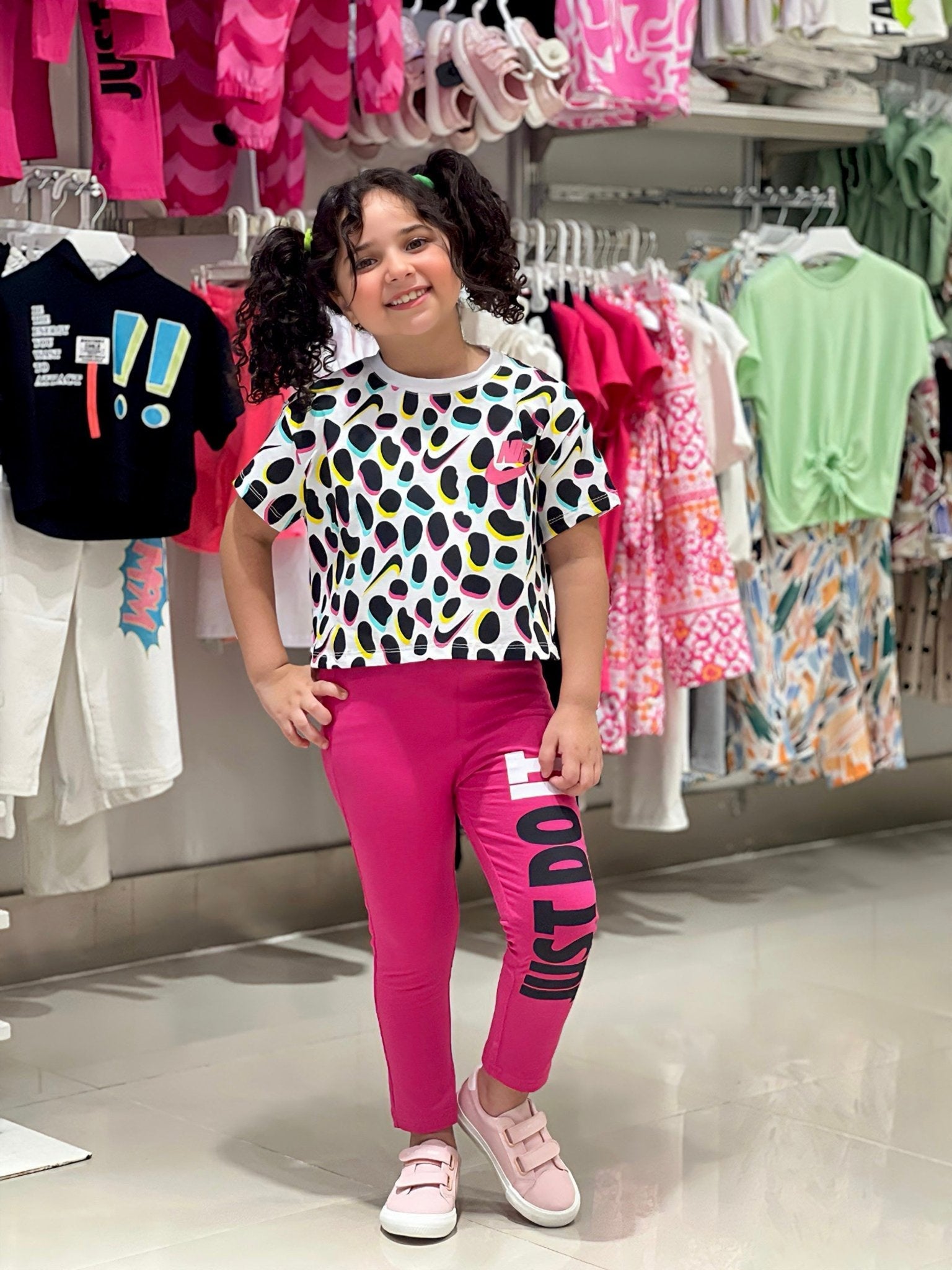 Polka Dot T-Shirt & "JUST DO IT" Pink Leggings - Bubbles Kids WearAll