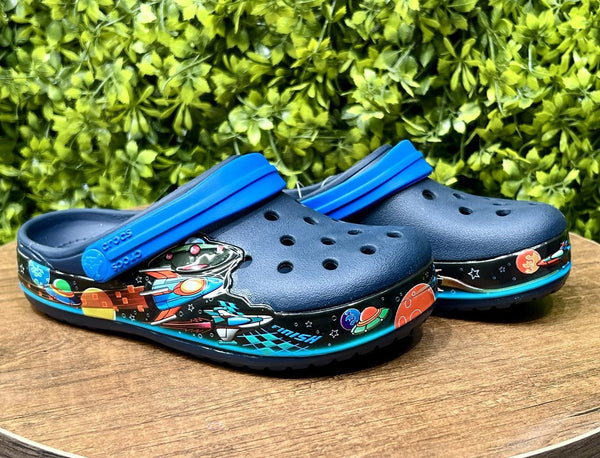 space war crocs - blue - Bubbles Kids WearAll