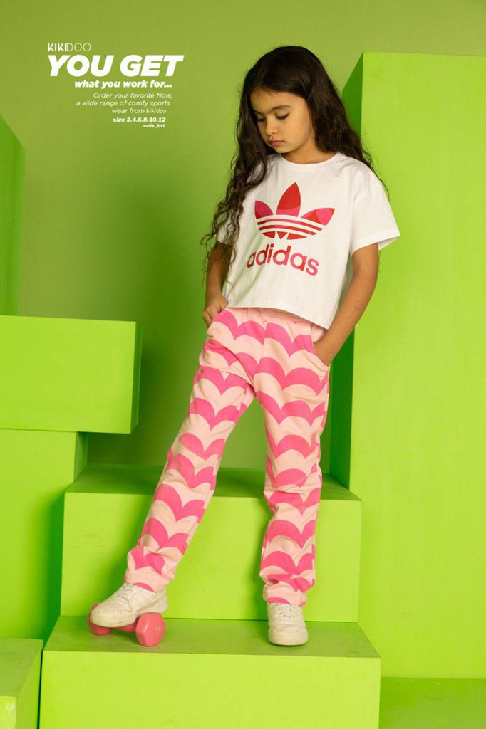 White T-Shirt & Patterned Pink Pants - Bubbles Kids WearAll